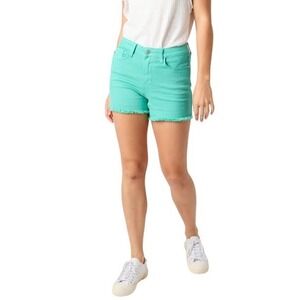 Judy Blue 1XL Aqua Cutoff Denim‎ Shorts Garment Dyed Raw Hem Stretch